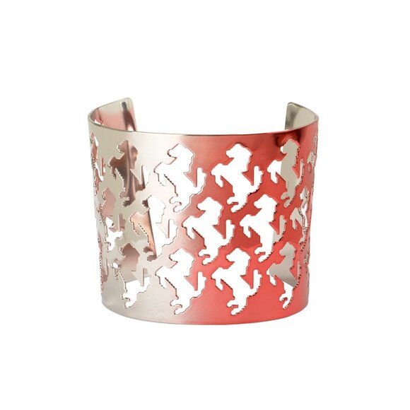 Scuderia Ferrari 100% Brass Silver & Red Pixelated Prancing Horse Cuff Bracelet - Picture 1 of 6
